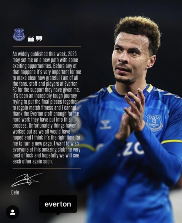 阿里告別埃弗頓：是時(shí)候開始新篇章了，感謝所有人對我的支持